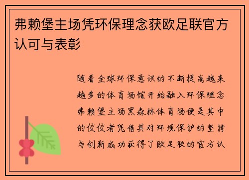 弗赖堡主场凭环保理念获欧足联官方认可与表彰